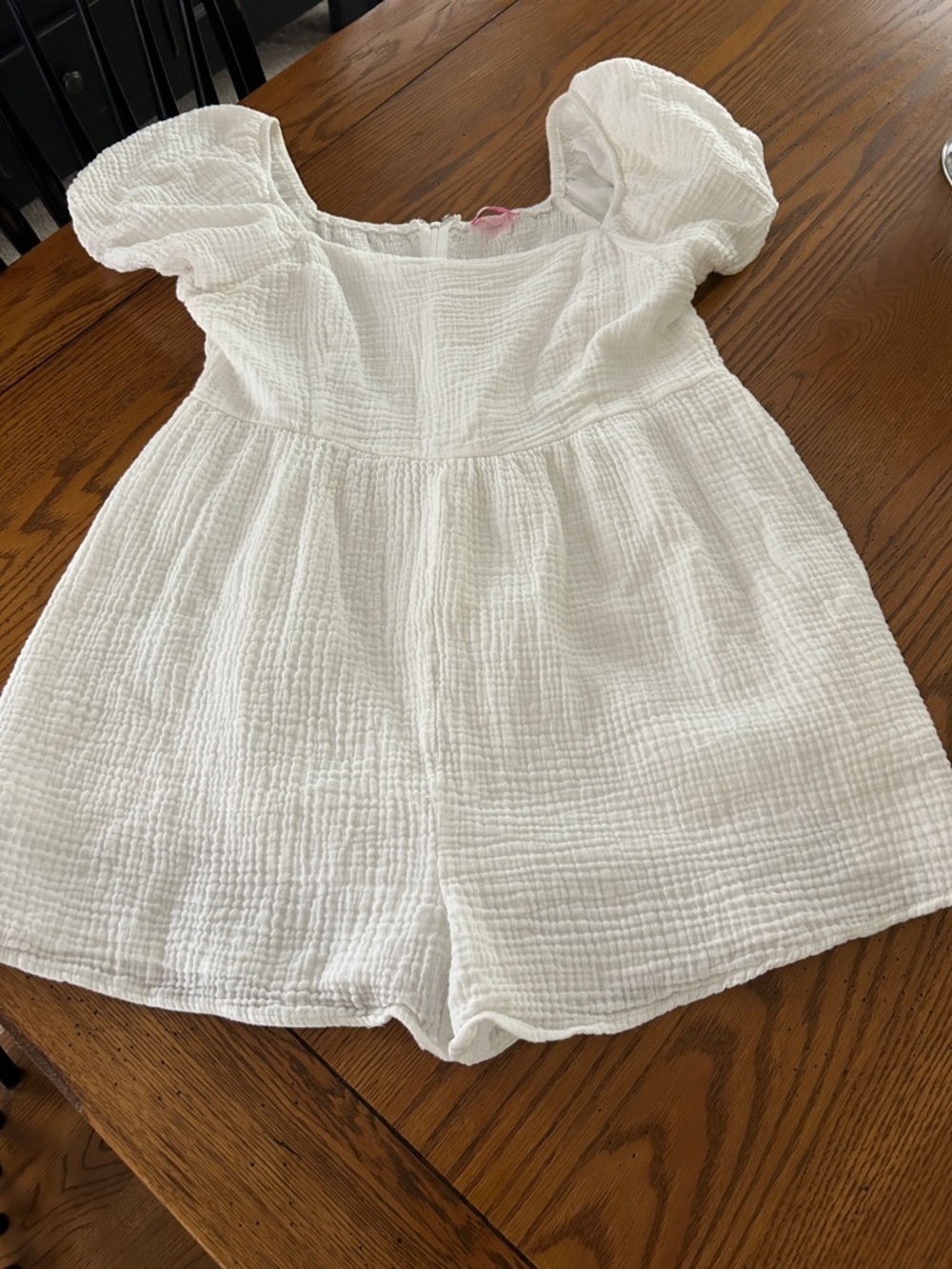 Pink Lily White Gauze Puff-Sleeve Romper